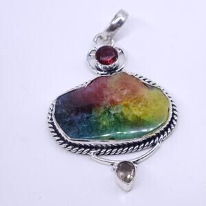 Rainbow Solar Quartz with Red Garnet and Smoky Quartz Accents